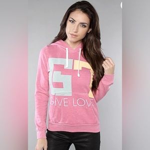 Rebel Yell Give Love Distressed Hoodie in Pink